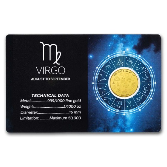 1/1000 oz Gold Round - Zodiacs - Virgo (In Assay)