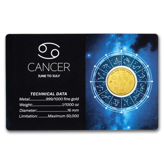 1/1000 oz Gold Round - Zodiacs - Cancer (In Assay)