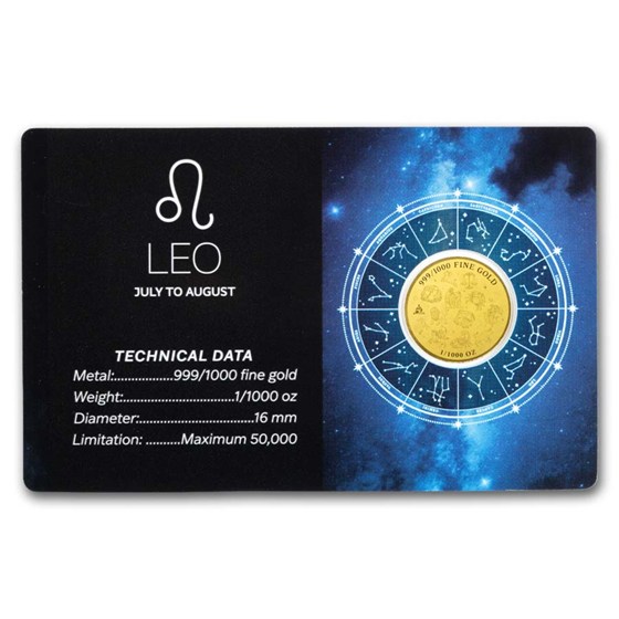 1/1000 oz Gold Bar - Zodiacs - Leo (In Assay)
