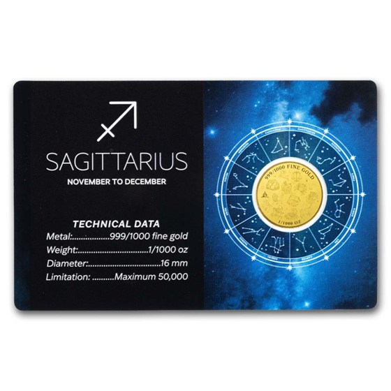 1/1000 oz Gold Round - Zodiacs - Sagittarius (In Assay)