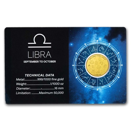 1/1000 oz Gold Round - Zodiacs - Libra (In Assay)