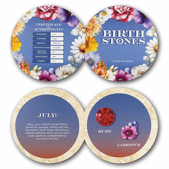 2026 Fiji 1 oz Silver Birthstones Series July & August 2-Coin Set