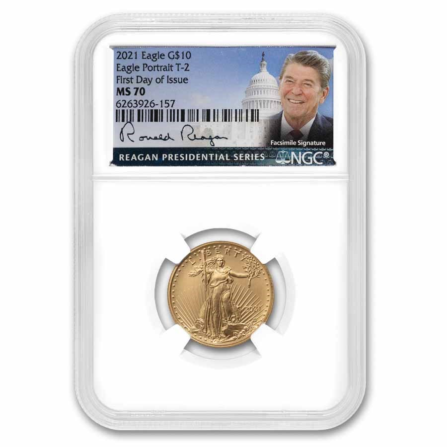 2021 1/4 oz American Gold Eagle (Type 2) MS-70 NGC (Reagan)