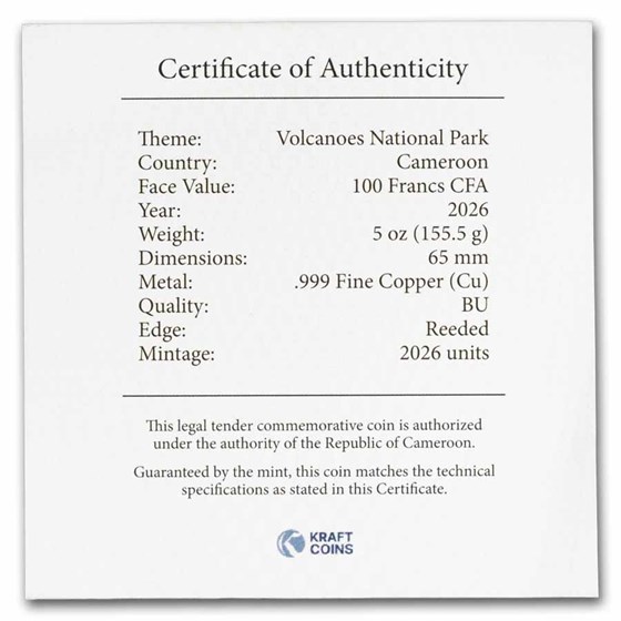 2026 Cameroon 5 oz Copper Hawai'I Volcanoes National Park