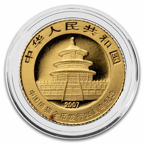 2007 China 1/25 oz Gold Panda Proof (25th Anniv, 1982)
