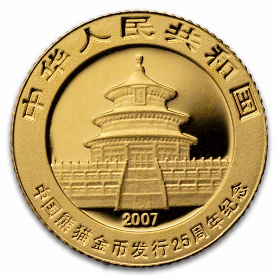 2007 China 1/25 oz Gold Panda Proof (25th Anniv, 2001)
