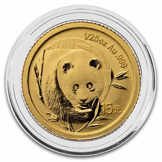 2007 China 1/25 oz Gold Panda Proof (25th Anniv, 2003)
