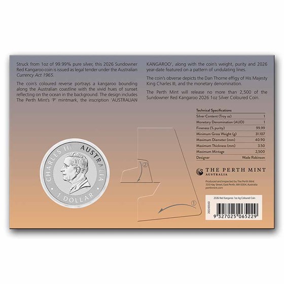 2026 Australia 1 oz Silver Colorized Sundowner Kangaroo in card