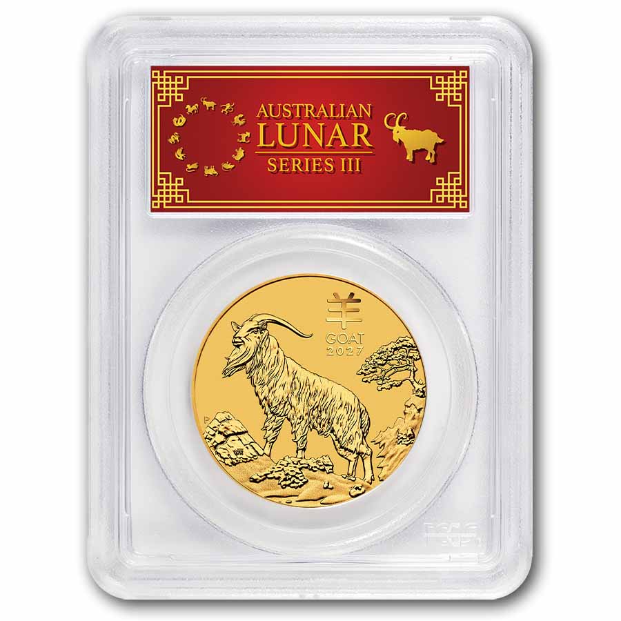 2027 Australia 1 oz Gold Lunar Goat MS-70 PCGS (FDI, Red Label)
