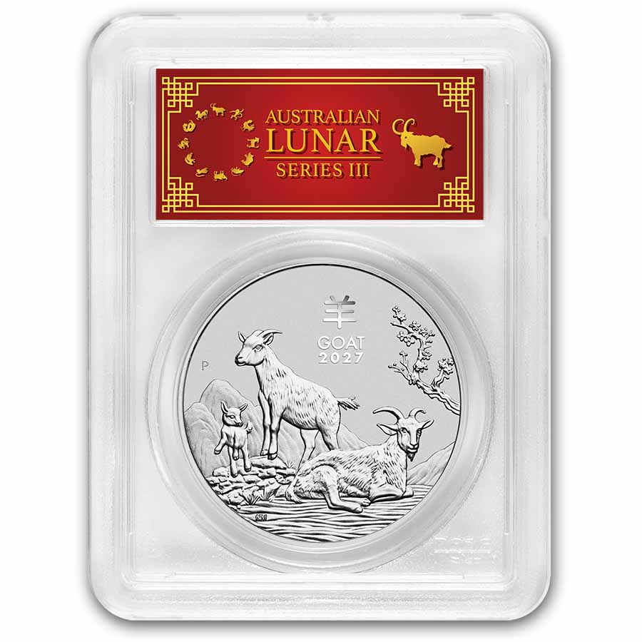 2027 AUS 1 oz Silver Lunar Goat MS-70 PCGS (FDI, Red Label)