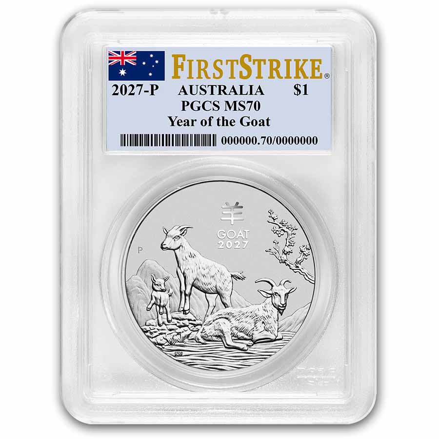 2027 AUS 1 oz Silver Lunar Goat MS-70 PCGS (FS, Flag Label)