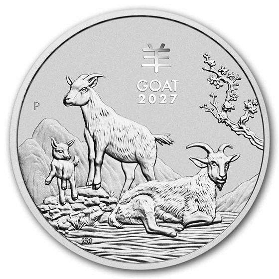 2027 AUS 1 oz Silver Lunar Goat MS-70 PCGS (FS, Flag Label)