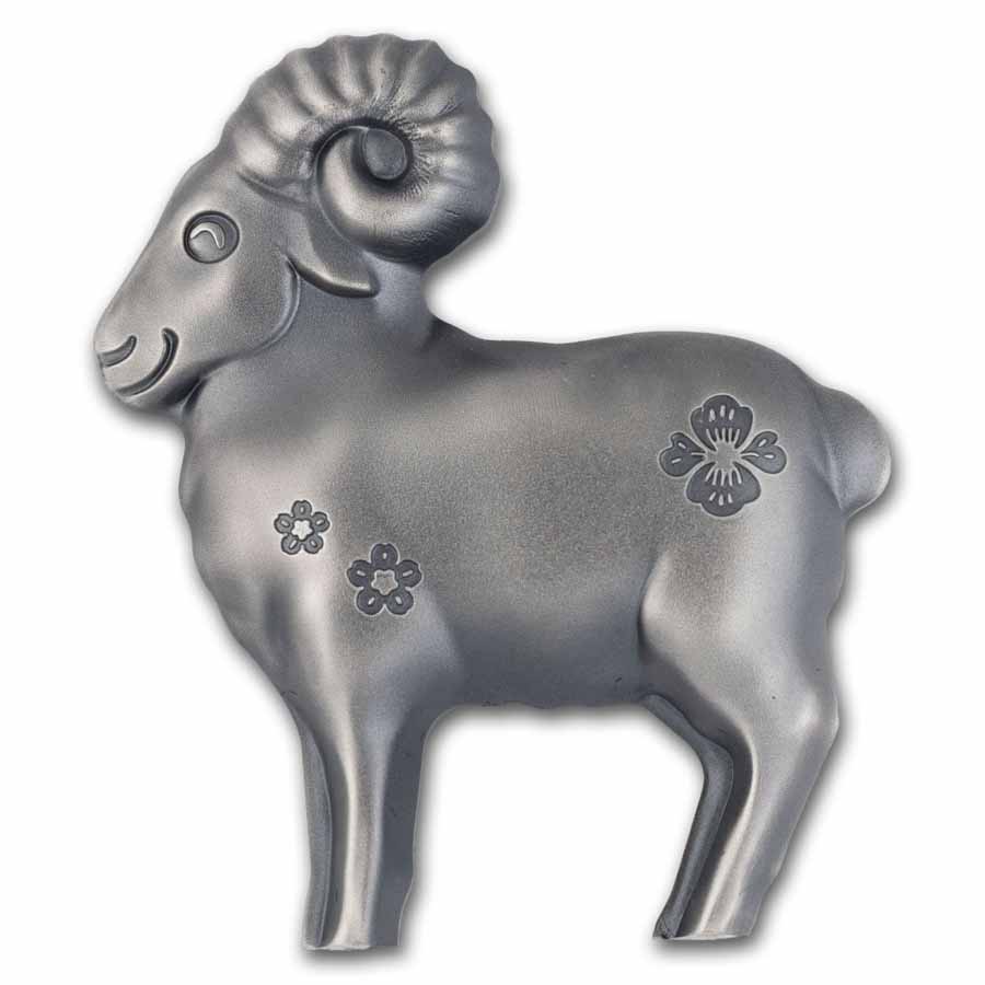 2027 Mongolia 1 oz Silver Antique Lunar Sheep Shaped Coin