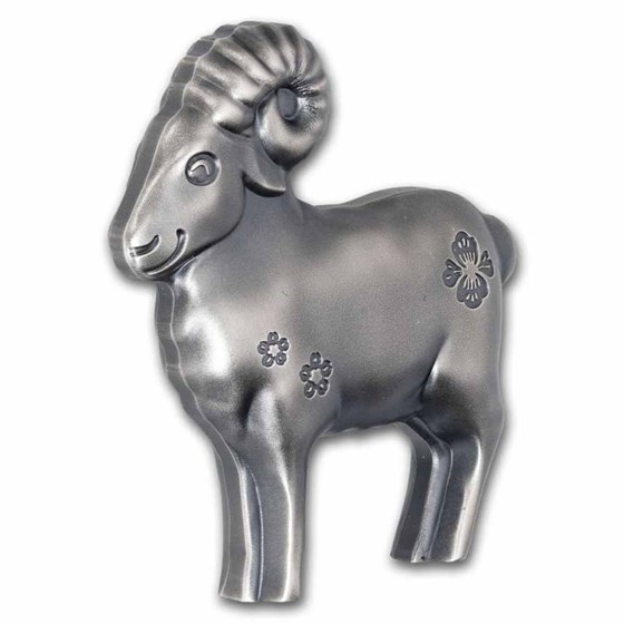 2027 Mongolia 1 oz Silver Antique Lunar Sheep Shaped Coin