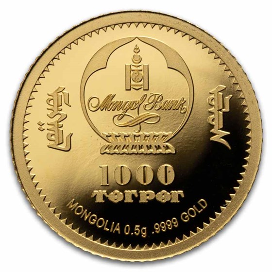 2027 Mongolia 1/2 gram Proof Gold Lunar Year of the Sheep