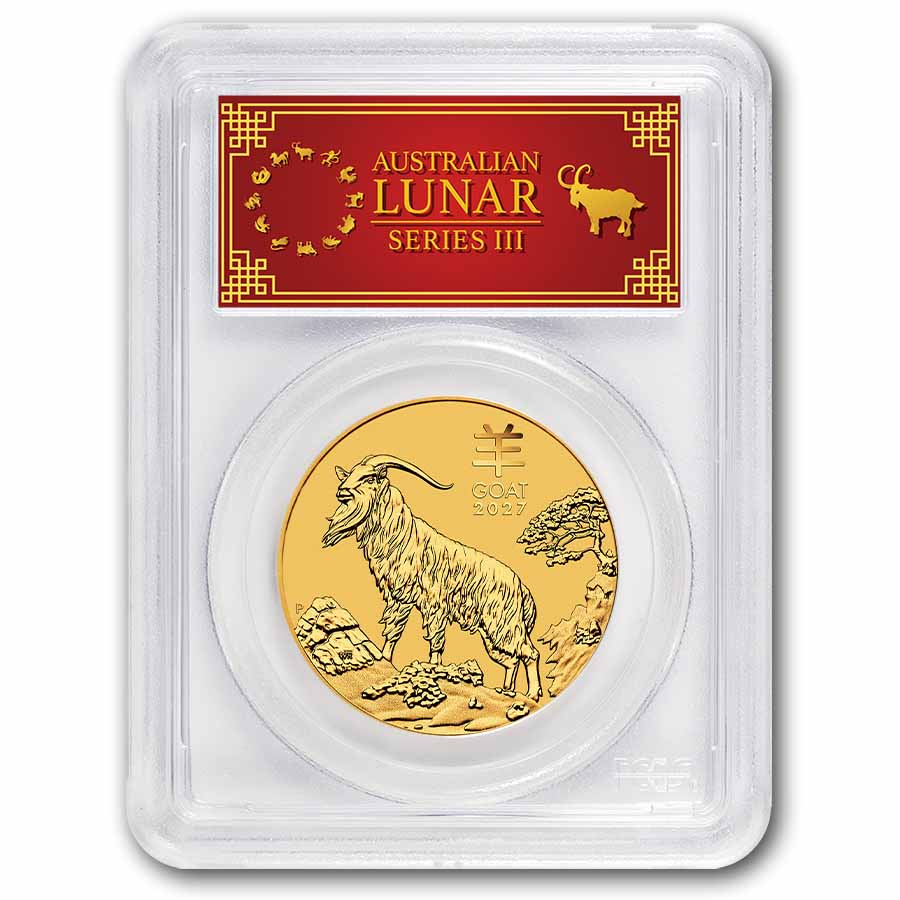 2027 Australia 1 oz Gold Lunar Goat MS-70 PCGS (FS, Red Label)