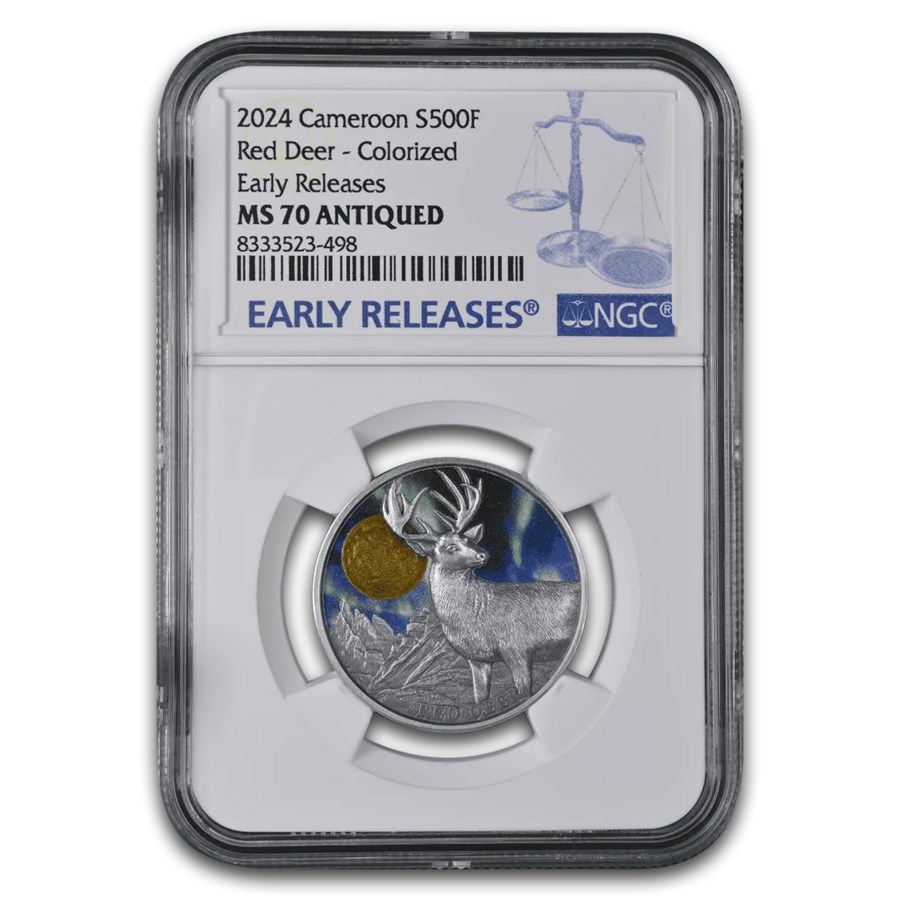 2024 Cameroon 1/2 oz Silver Northern Lights: Red Deer MS-70 NGC 2024 Cameroon 1/2 oz Silver Northern Lights: Red Deer MS-70 NGC