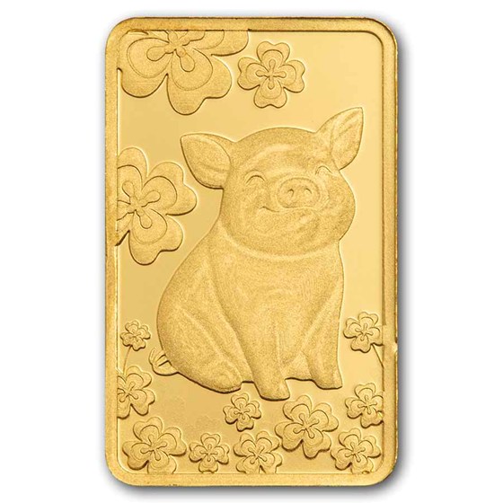 1 gram Gold Bar - PAMP Suisse Lucky Pig (In Assay w/ Sleeve)