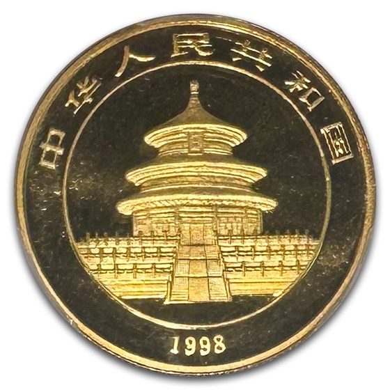 1998 China 1/2 oz Gold Panda Small Date MS-69 PCGS