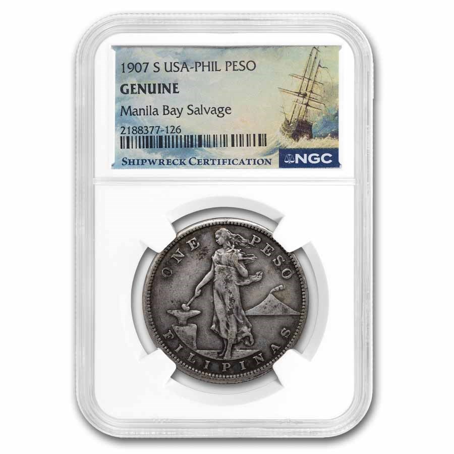 1907-1908-S Philippines Silver Peso Manila Bay Genuine NGC