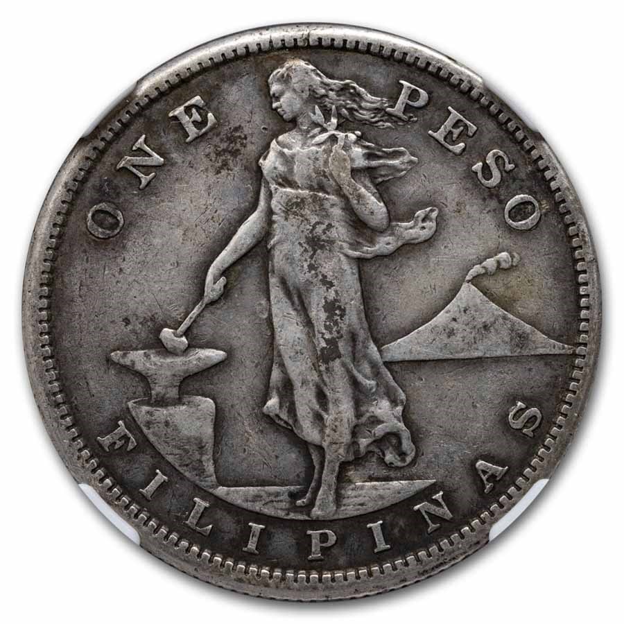 1907-1908-S Philippines Silver Peso Manila Bay Genuine NGC