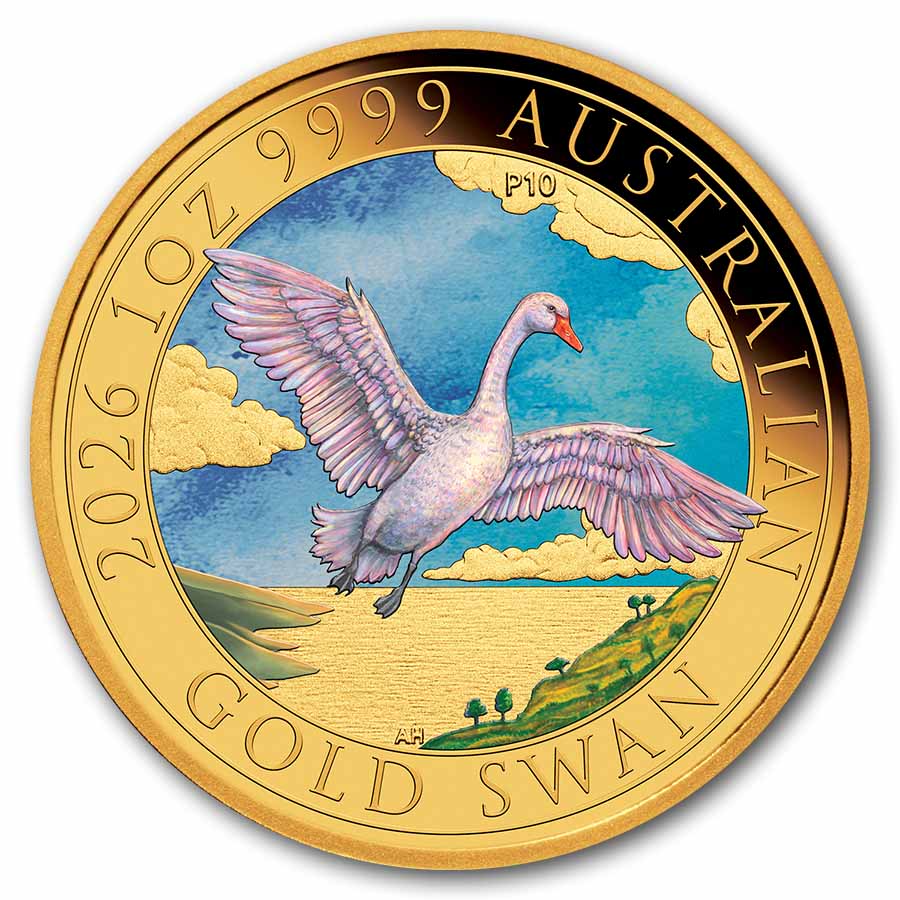 2026 AUS 1 oz Gold 10th Anniversary Colorized Swan (Box, COA)