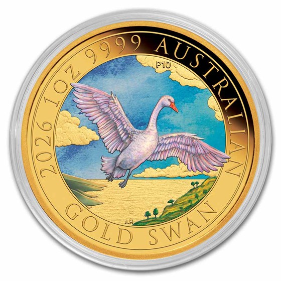 2026 AUS 1 oz Gold 10th Anniversary Colorized Swan (Box, COA)