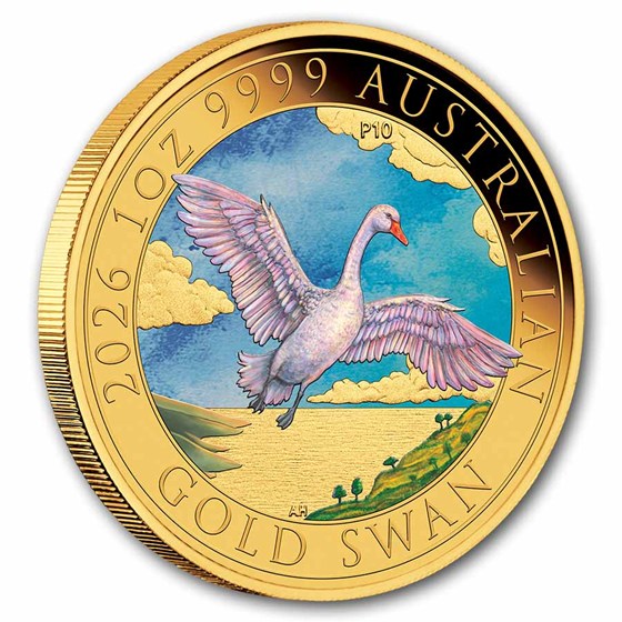 2026 AUS 1 oz Gold 10th Anniversary Colorized Swan (Box, COA)