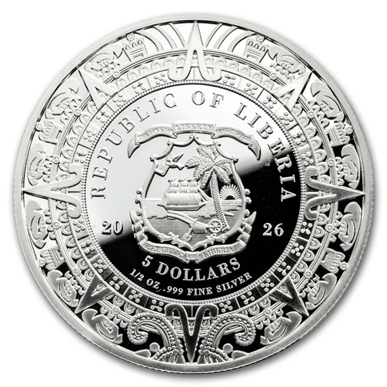 2026 Liberia 1/2 oz Silver Aztec Heritage: Huitzilopochtli