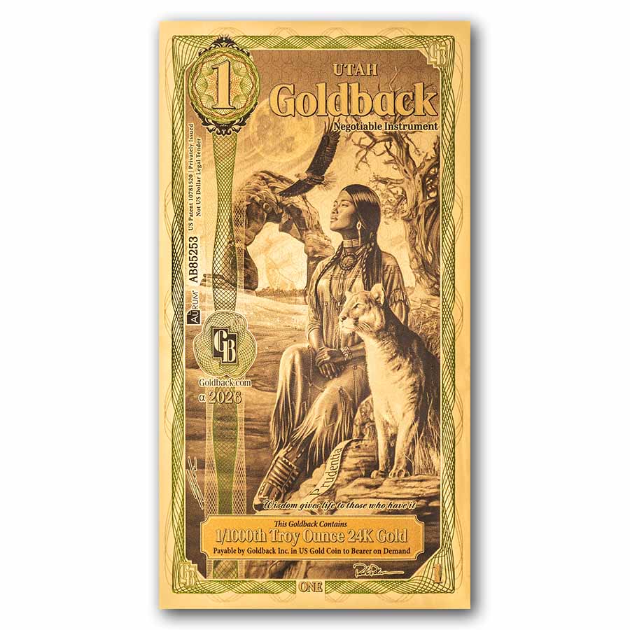 1 Utah Goldback - Aurum Gold Foil Note 24k (New Design)