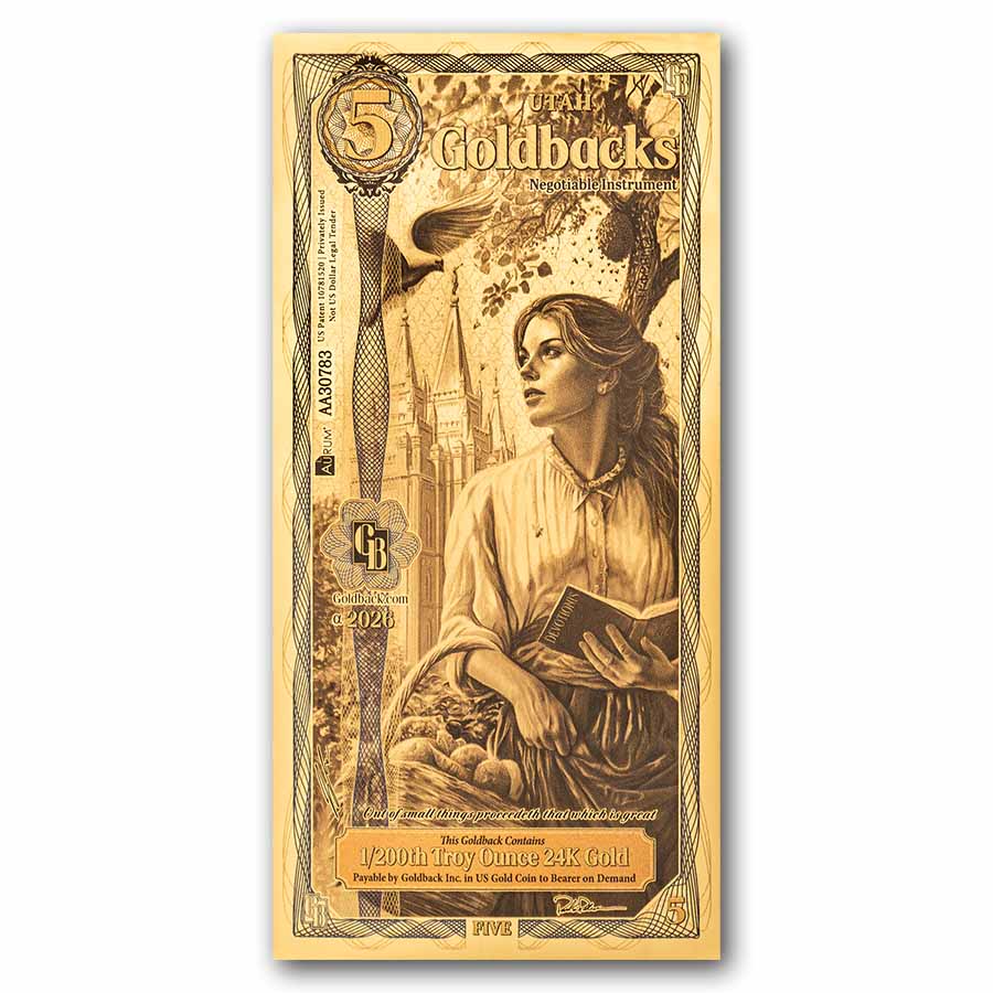5 Utah Goldback - Aurum Gold Foil Note 24k (New Design)