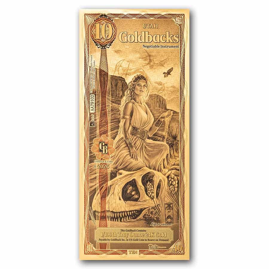 10 Utah Goldback - Aurum Gold Foil Note 24k (New Design)