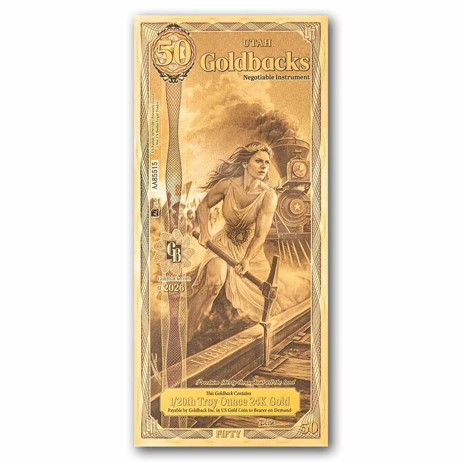 50 Utah Goldback - Aurum Gold Foil Note 24k (New Design)