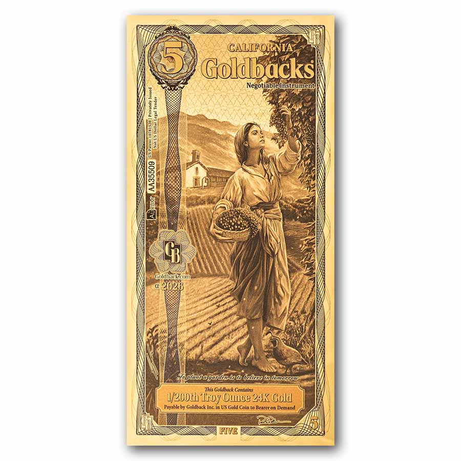 5 California Goldback - Aurum Gold Foil Note (24k)