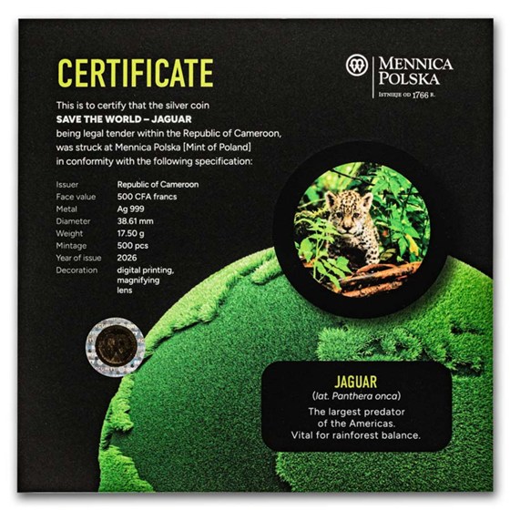 2026 Republic of Cameroon Silver Save the World: Jaguar