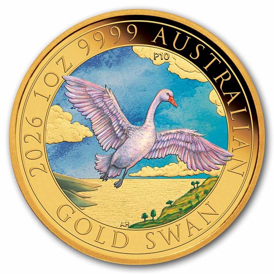 2026 AUS 1 oz Gold 10th Anniversary Colorized Swan PCGS MS-70 FS
