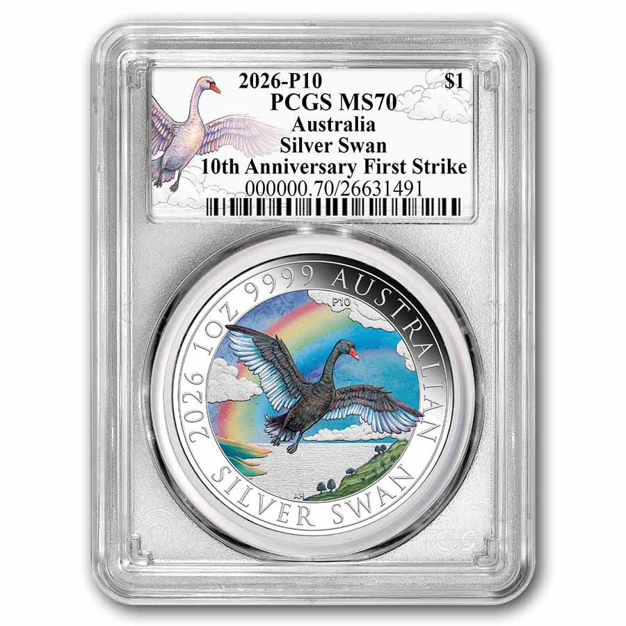 2026 Australia 1 oz Silver Colorized Black Swan MS-70 PCGS FS