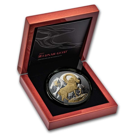2027 Niue 5 oz Silver Lunar Goat Black Proof (with Box and COA)