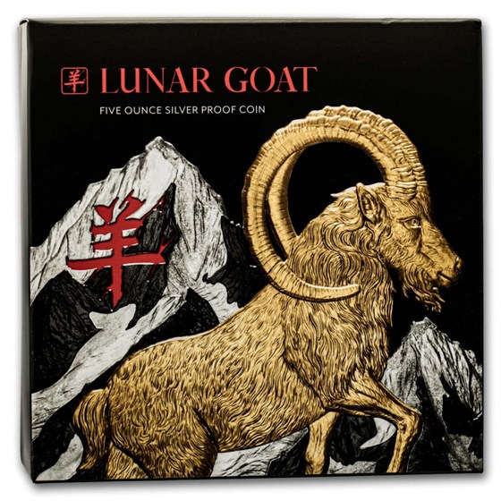2027 Niue 5 oz Silver Lunar Goat Black Proof (with Box and COA)
