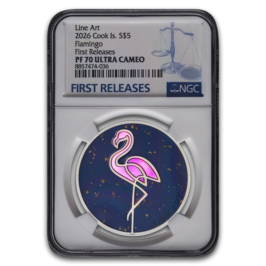 2026 Cook Islands 1 oz Silver Line Art: Flamingo MS-70 NGC (FR)