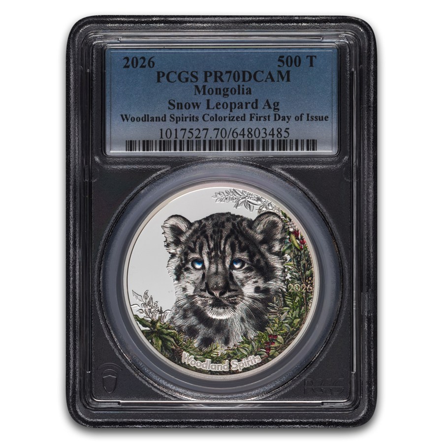 2026 Mongolia 1 oz Ag Woodland Spirit Snow Leopard PR-70 PCGS FDI
