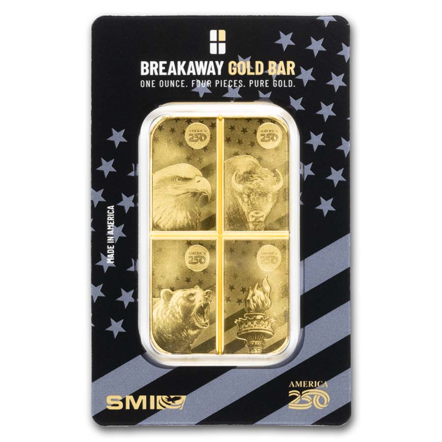 1 oz Gold Bar - America250™ (Breakaway Gold Bar. In Assay)