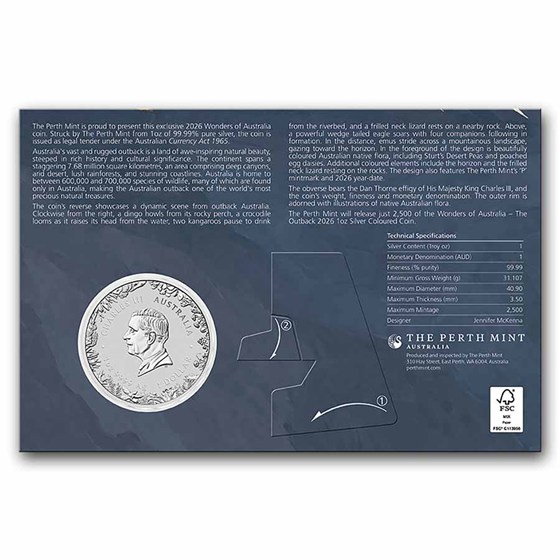 2026 AUS 1 oz Silver Colorized Wonders of Australia BU (In card)