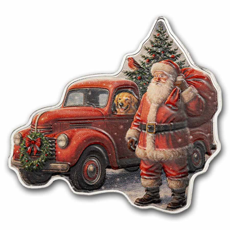 2026 PAMP 1 oz Silver $2 Shaped & Colorized Santa & Red Truck