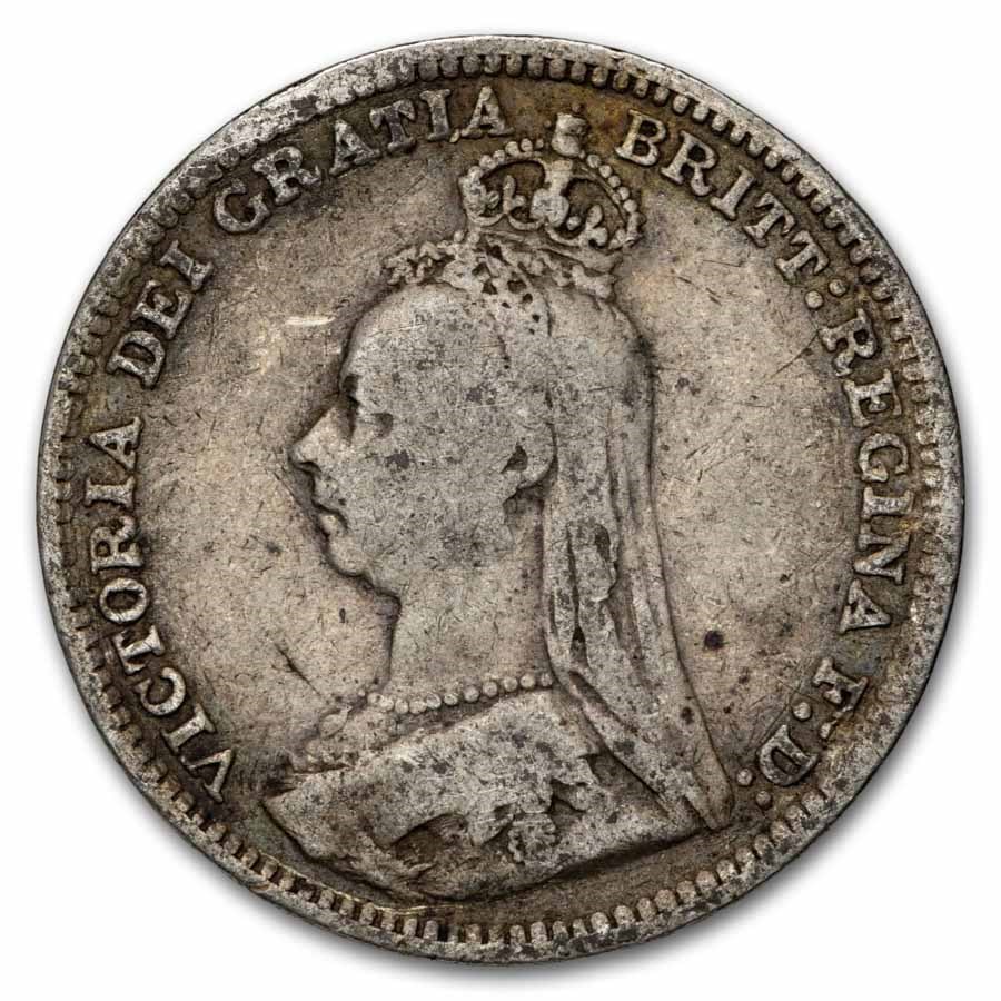 1887-1893 Great Britain Silver 3 Pence Victoria Avg Circ