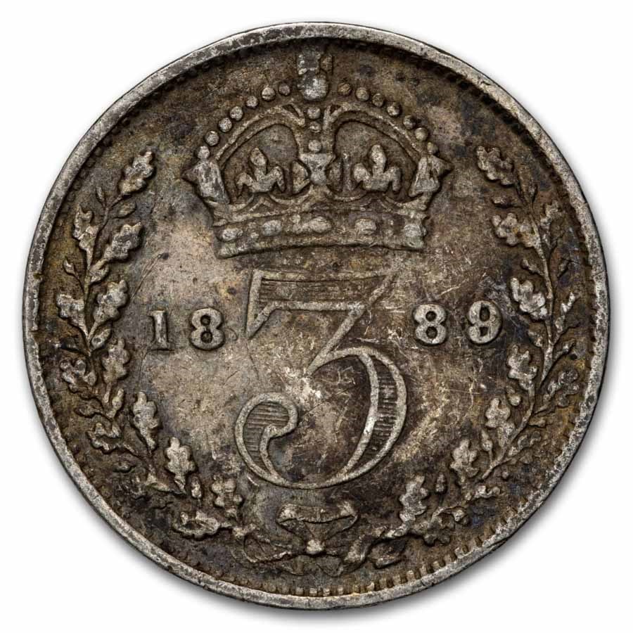 1887-1893 Great Britain Silver 3 Pence Victoria Avg Circ