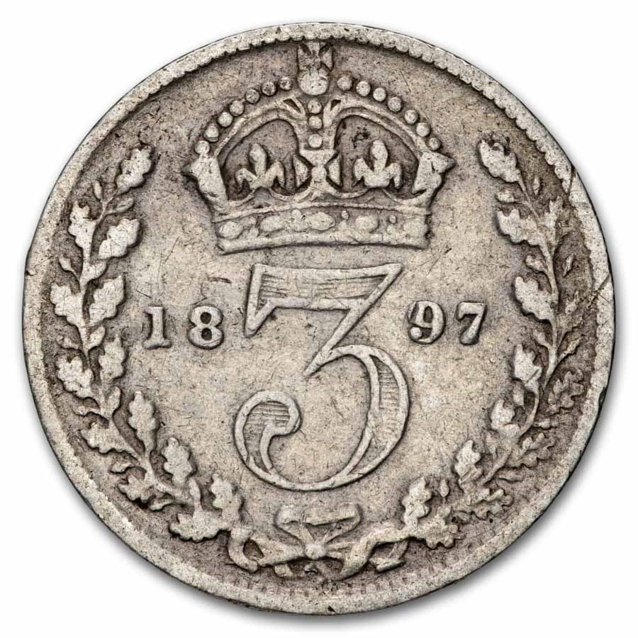 1893-1901 Great Britain Silver 3 Pence Victoria Avg Circ