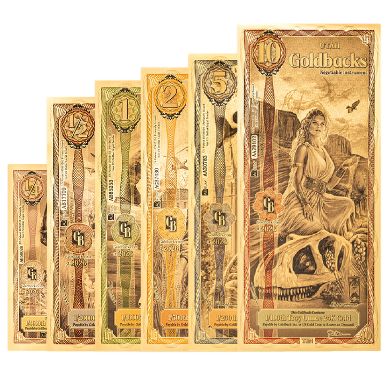 2026 Utah Goldback 6-Note Starter Set (1/4, 1/2, 1, 2, 5, 10)