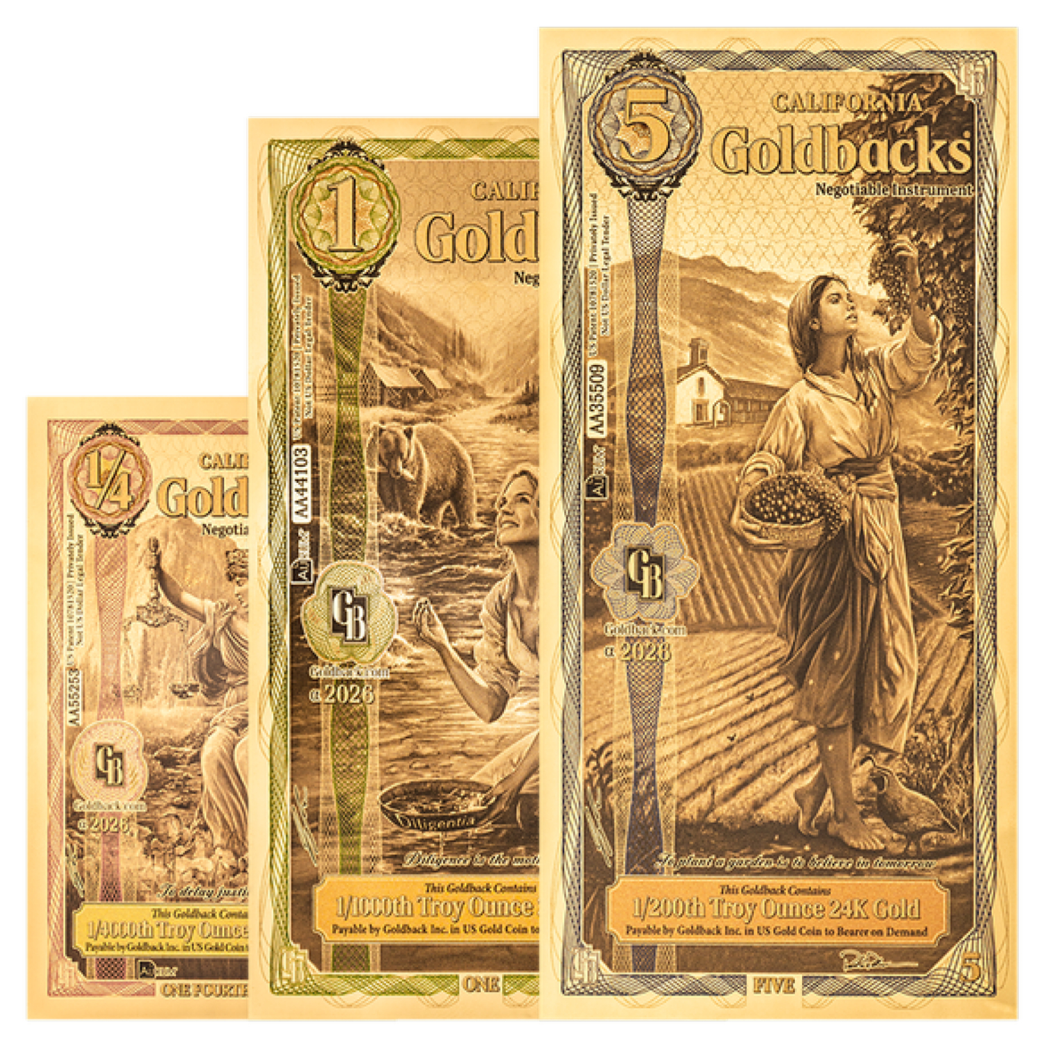 2026 California Goldback 3-Note Starter Set (1/4, 1, 5)