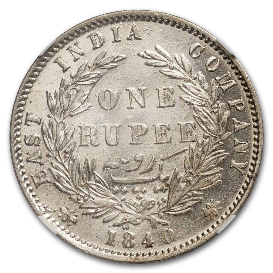 1840 (B&C) British India Silver Rupee Victoria MS-63 NGC